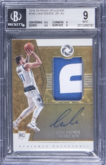 2018-19 Panini Opulence #145 Luka Doncic Signed Patch Rookie Card (#06/79) - BGS MINT 9/BGS 10